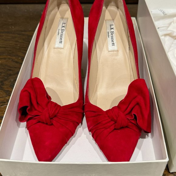 LK Bennett Caitlyn Bow Stiletto Heeled Court Shoes, Roca Red Suede Size 38 - Picture 8 of 9